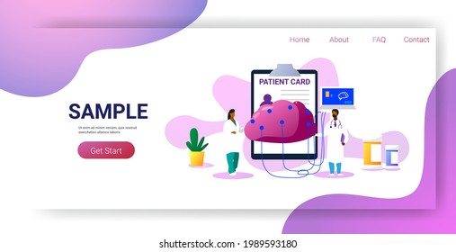 doctors couple examining human brain medical consultation internal organ inspection examination treatment neurology concept horizontal copy space full length