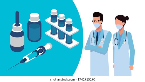 doctores en pareja con equipo de laboratorio diseño de ilustración vectorial