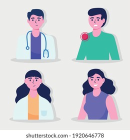 doctors couple with patients characters vector illustration design