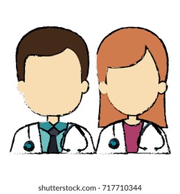 doctors couple with stethoscope avatars characters