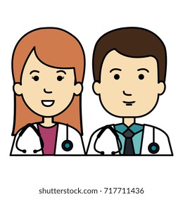 doctors couple with stethoscope avatars characters