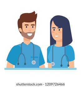 doctors couple with stethoscopes characters