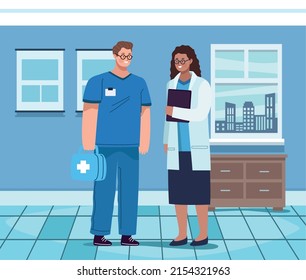doctors couple workers standing characters