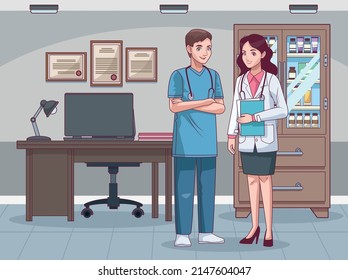 doctors couple in workplace scene