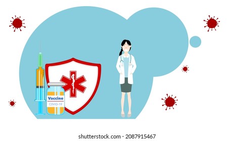 Doctors and covid-19 vaccine. Vector illustration. Vaccination campaign. Flat design.
