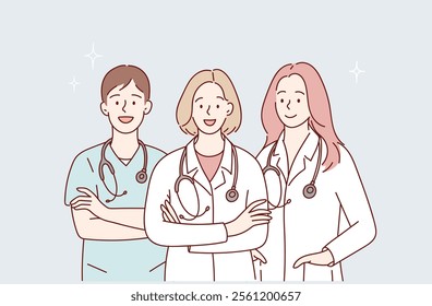 Doctors with crossed arms. Vector hand drawing.