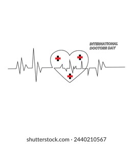 Doctors day continuous one line art drawing minimalist design vector and illustration