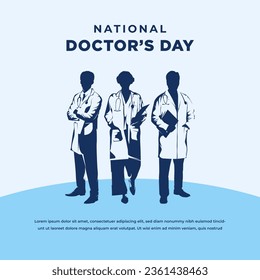 Doctors day flyer, cover, card, banner vector illusration with doctors silhouette.