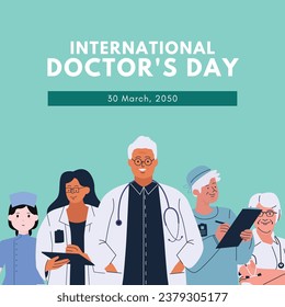 Doctors day with green background. Medical health care banner design with doctors, nurses and the team