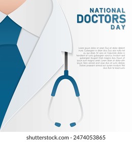 Doctors day greeting card design with stethoscope,  flat design