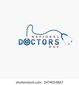 Doctors day greeting card design with stethoscope,  flat design