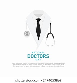 Doctors day greeting card design with stethoscope,  flat design