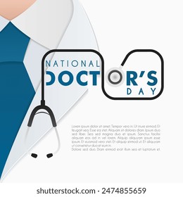 Doctors day greeting card design with stethoscope,  flat design