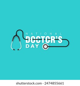 Doctors day greeting card design with stethoscope,  flat design