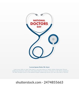 Diseño de la tarjeta de felicitación del día de los médicos con el estetoscopio, diseño plano