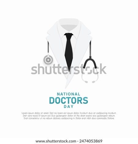 Doctors day greeting card design with stethoscope,  flat design
