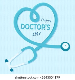 Doctor's Day greeting card with stethoscope designed in the shape of a heart. Vector.