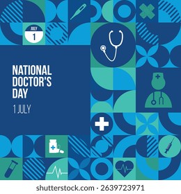 Doctors day pattern Design. 1st July National Doctors day design with doctor, stethoscope, life line, Medical icons. Medical health care banner design. Vector illustration. 