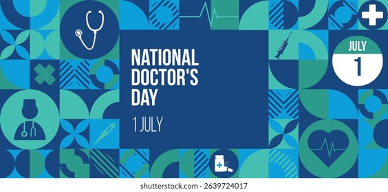 Doctors day pattern Design. 1st July National Doctors day design with doctor, stethoscope, life line, Medical icons. Medical health care banner design. Vector illustration. 