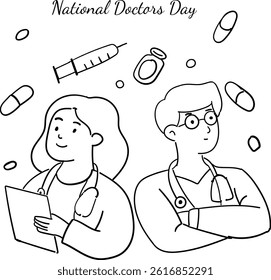 Doctors Day Poster Line Art Illustration 
