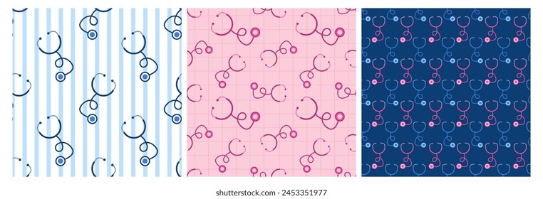 Doctors Day Seamless Pattern Design with Medical Equipment in Template Hand Drawn Cartoon Flat Illustration