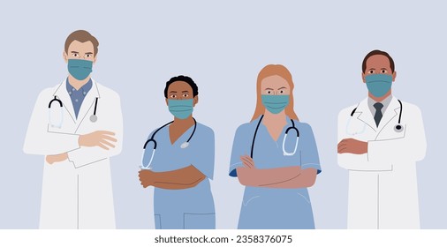 Día de los médicos, simple ilustración vectorial, mujeres y hombres con abrigo médico. Cartel, antecedentes, afiche de la celebración del Día de los Médicos. 14 de marzo Día de la Medicina y 3 de octubre Día Internacional de los Médicos.