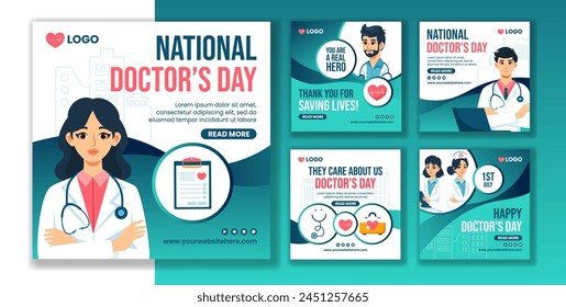 Doctors Day Social Media Post Flat Cartoon Hand Drawn Templates Background Illustration