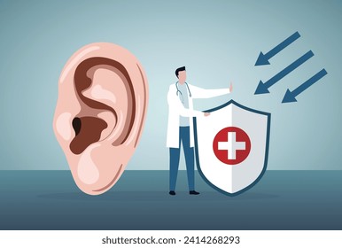 Doctors diagnose human ear, Take care of ear. World hearing day.