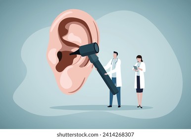 Doctors diagnose human ear. World hearing day.