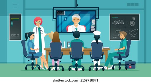 Doctors In Different Departments Attend Medical Meetings Via Video Conferencing.