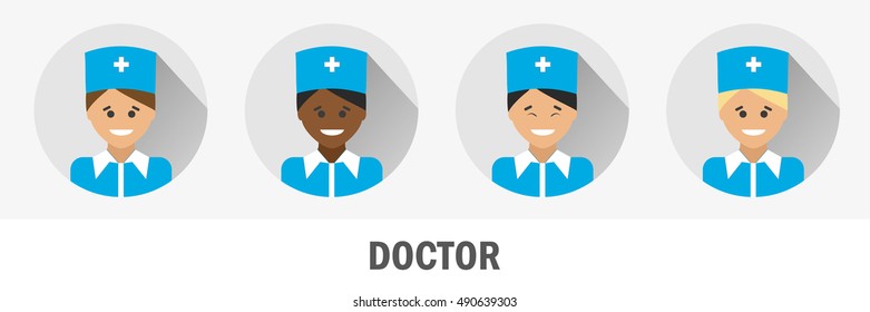 Doctors of different nationalities. Doctor flat icon