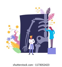 Doctors discussing and examining, xray of patient results vector
