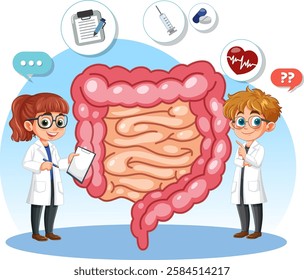 Doctors discussing the human digestive system anatomy