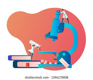 Doctors do research on patient tests, medical laboratory and health workers, microscopic examination, vector illustration for web sites and landing pages