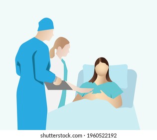 Doctors examine the lying patient. A woman and a male therapist in medical clothing. The concept of health protection. Vector illustration in a flat style.