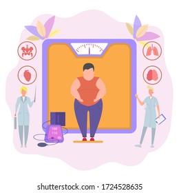 Doctors examine the patient. Diagnosis of obesity. Unhealthy diet. Obesity. Power adjustment. A nutritionist talks about a healthy diet. Seminar, webinar on the topic of proper nutrition. Colorful 