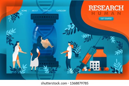 Doctors are examining humans and their ability to survive on drugs. flat cartoon vector illustration