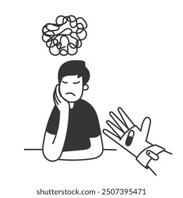 Doctors give medication to people who are anxious and depressed in doodle drawn