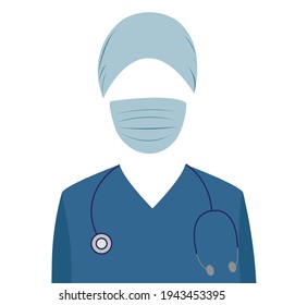 Doctor's gown, bonnet, stethoscope and medical mask. Healt worker concept vector.