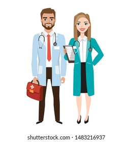 Doctors group. Friendly Male and Female Doctors. Vector illustration of cartoon characters