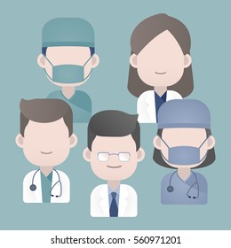 Doctors Group With Stethoscope, Happy Medical Team, Hospital Staff Icon, Vector Illustration.