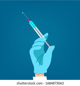 La mano del doctor está sujetando la jeringa. El concepto de una vacuna o una vacuna. 