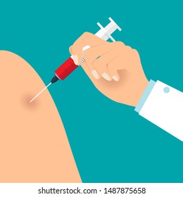 Doctor's Hand holding syringe. Medical concept. Medical background. Vector illustration.