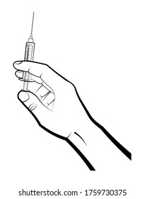 doctors hand holds a syringe with medicine for vaccination. Prevention of the spread of the disease. Flu Prevention Isolated vector on white background