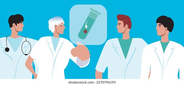 Doctor's hand with IVF test tube, flat vector stock illustration or copy space template as fertility concept