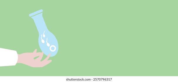 Doctor's hand with IVF test tube, flat vector stock illustration or copy space template as fertility concept