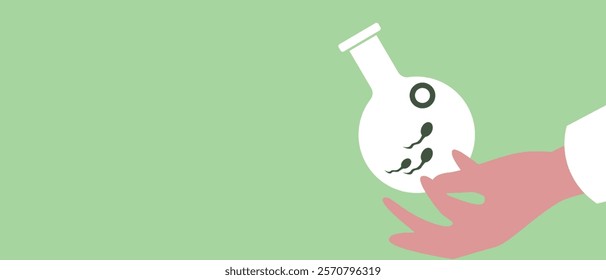 Doctor's hand with IVF test tube, flat vector stock illustration or copy space template as fertility concept