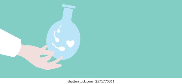 Doctor's hand with IVF test tube, flat vector stock illustration or copy space template as fertility concept