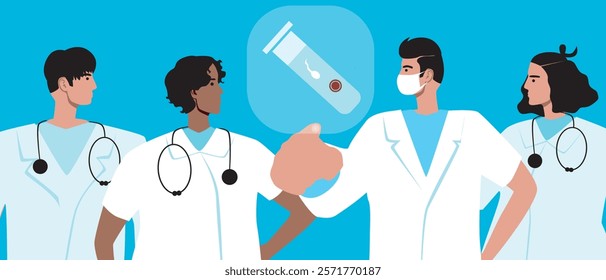 Doctor's hand with IVF test tube, flat vector stock illustration or copy space template as fertility concept