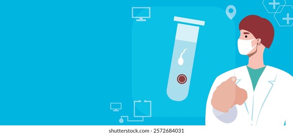 Doctor's hand with IVF test tube, flat vector stock illustration or copy space template as fertility concept